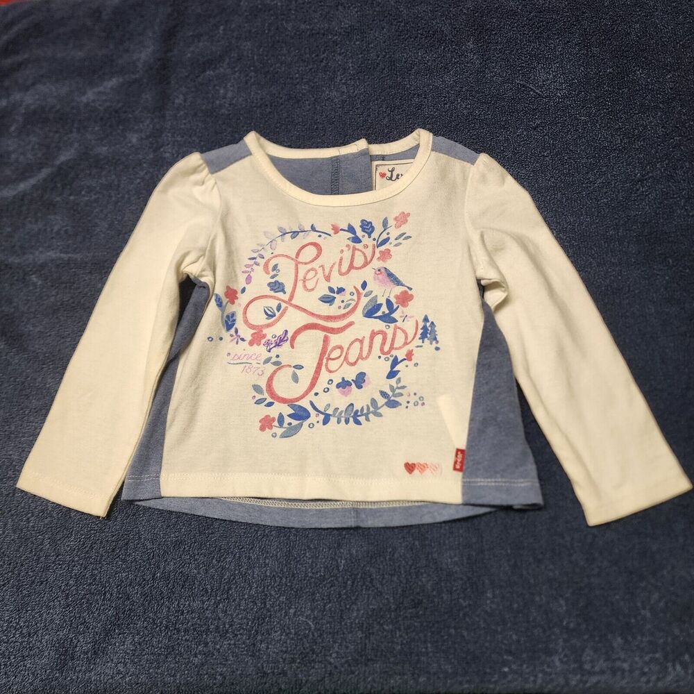 Levi's Jeans Blue And White Shirt With Floral Design 18 Months